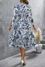 Printed V-Neck Ruffle Hem Flounce Sleeve Dress