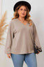 Plus Size Lace Detail V-Neck Long Sleeve Blouse