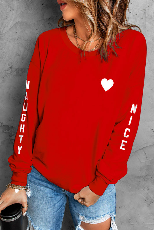 NAUGHTY NICE Heart Graphic Sweatshirt