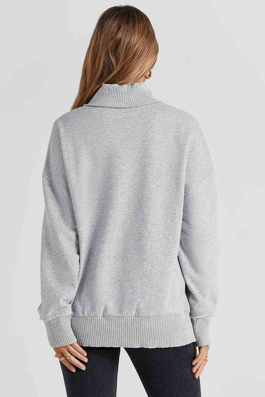 Half Sanp Drop Shoulder Long Sleeve Sweatshirt