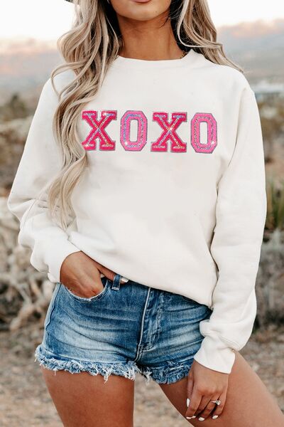 XOXO Round Neck Long Sleeve Sweatshirt