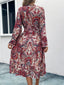 Smocked V-Neck Long Sleeve Dress