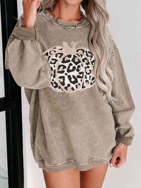 Leopard Pumpkin Graphic Ribbed Sweatshirt