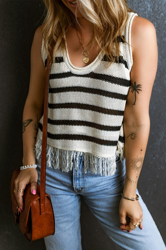 Fringe Striped Scoop Neck Tank