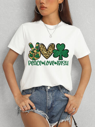 PEACE LOVE IRISH Round Neck Short Sleeve T-Shirt