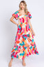 GeeGee Full Size Printed Smocked Back Tiered Maxi Dress
