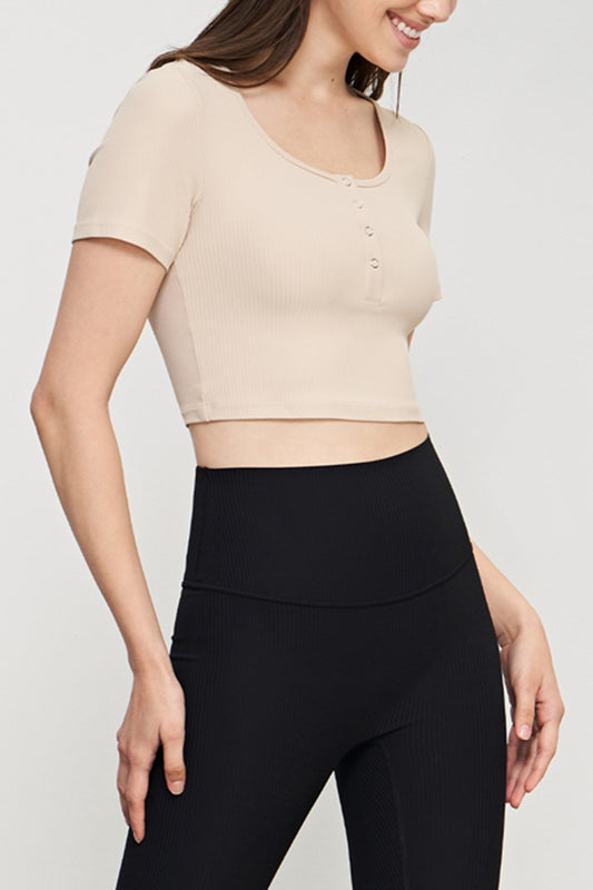 Round Neck Short Sleeve Cropped Sports Top