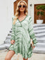 Tie-Dye Surplice Flounce Sleeve Mini Dress