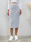 Slit Elastic Waist Midi Sweater Skirt