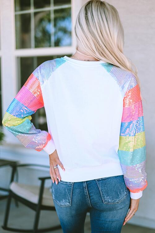 MERRY AND BRIGHT Sequin Long Sleeve Sweatshirt