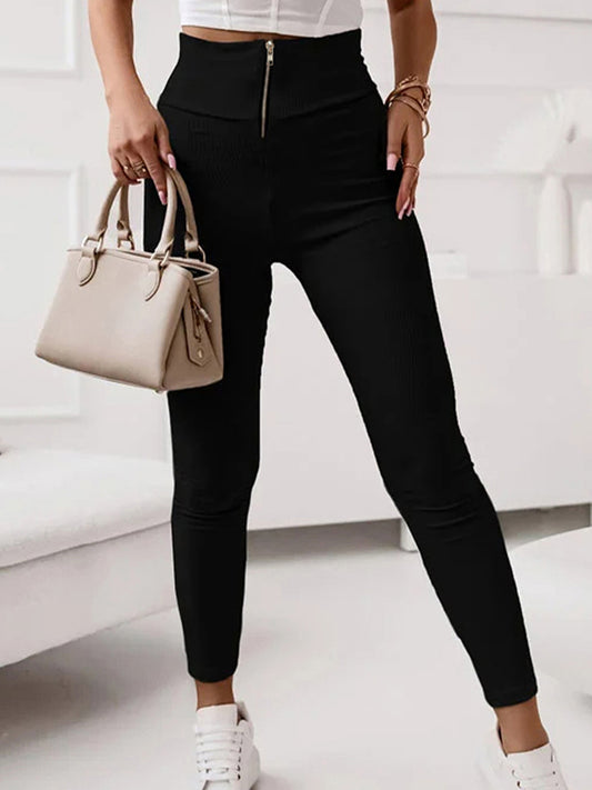 Zip-Up Wide Waistband Pants