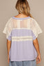POL V-Neck Short Sleeve Crochet Detail Top