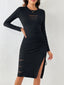 Cutout Round Neck Long Sleeve Slit Dress