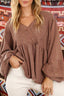 V-Neck Exposed Seams Balloon Sleeve Top