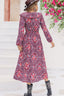 Printed Long Sleeve Slit Midi Dress