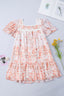 Spliced Lace Buttoned Square Neck Puff Sleeve Mini Dress