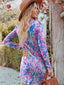 Floral Print Round Neck Long Sleeve Dress