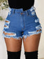 Distressed Raw Hem Denim Shorts with Pockets