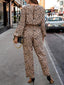 Leopard Tie Front Balloon Sleeve Jumpsuit