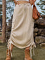 Drawstring Denim Skirt with Pockets
