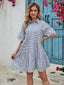 Striped Button Up Half Sleeve Dress