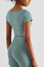 Notched Neck Short Sleeve Cropped Sports Top
