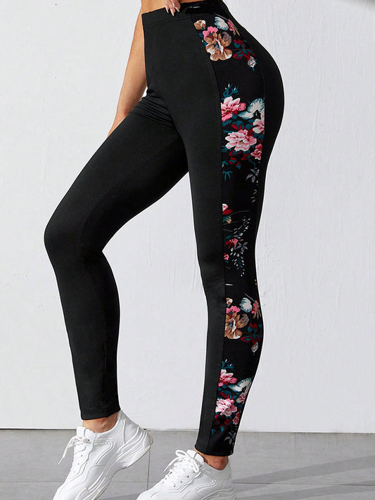 Floral Print Wide Waistband Pants