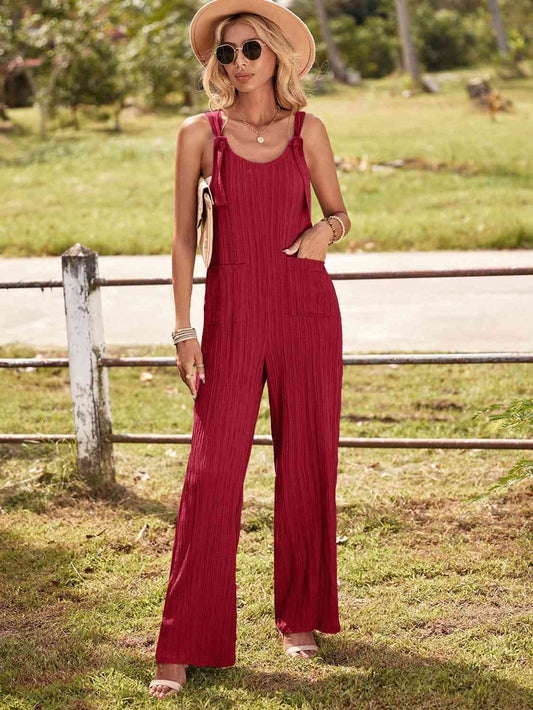 Round Neck Sleeveless Jumpsuit with Pockets