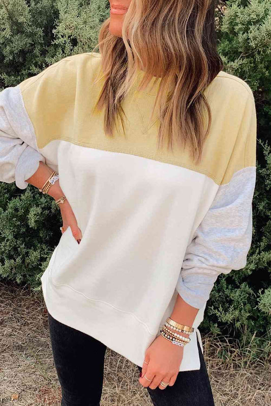 Drop Shoulder Color Block Sweatshirt