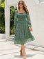 Square Neck Flounce Sleeve Midi Dress