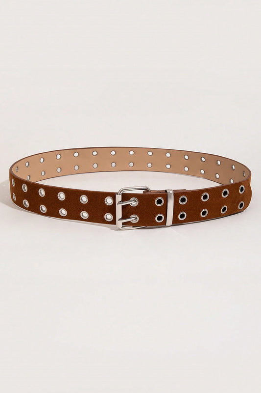 Double Row Grommet PU Leather Belt