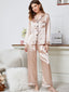 Lapel Collar Long Sleeve Top and Pants Pajama Set