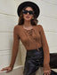 Textured Lace-Up V-Neck Long Sleeve T-Shirt