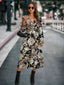 Printed Tie Front Surplice Flounce Sleeve Dress