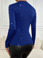 Cutout Fringe Trim Mock Neck Top