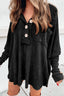 Waffle Knit Buttoned Long Sleeve Top with Breast Pocket