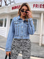 Collared Neck Cropped Denim Jacket