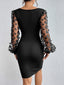 Butterfly Applique Lantern Sleeve V-Neck Mini Dress