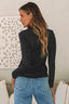 Metallic Cutout Round Neck Long Sleeve Top
