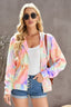 Tie-Dye Drawstring Detail Zip Up Hooded Jacket