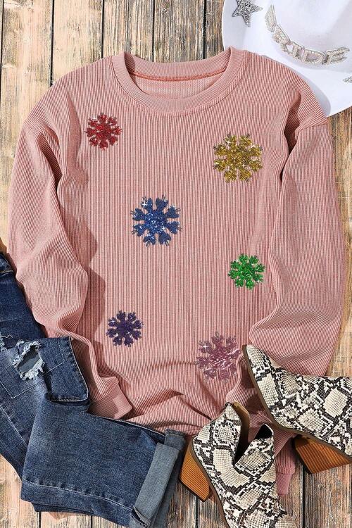 Sequin Snowflake Round Neck Sweatshirt