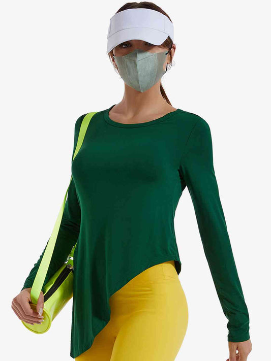 Asymmetrical Round Neck Long Sleeve Sports Top