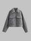 Zip Up Collared Neck Cropped Jacket with Pockets