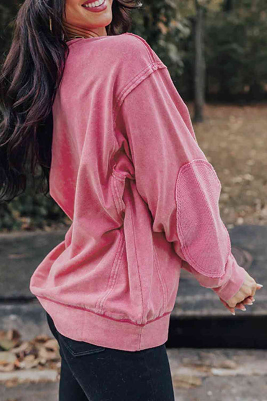 Exposed Seam Round Neck Long Sleeve Sweatshirt