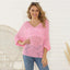 Eyelet V-Neck Batwing Sleeve Knit Top