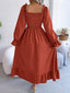 Smocked Square Neck Flounce Sleeve Dress