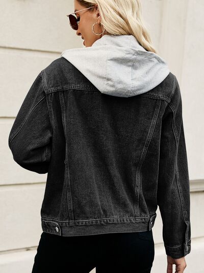 Drawstring Hooded Button Up Denim Jacket