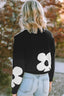Round Neck Floral Pattern Color Contrast  Design Long Sleeve Sweater