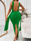 Backless Ruched Slit Maxi Dress