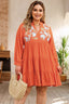 Plus Size Notched Neck Printed Long Sleeve Mini Dress